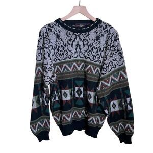 VNTG ROBERT BRUCE 80s acrylic large knit grandpa sweater L